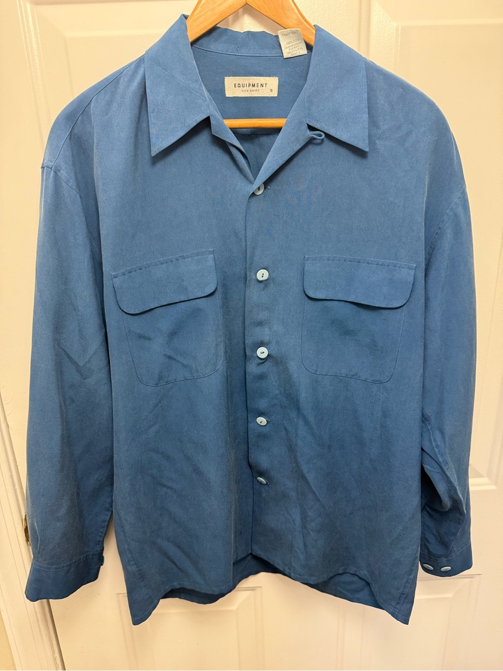 Equipment Blue Silk Button Up Shirt Camp Collar S Quiet Luxury Vintage